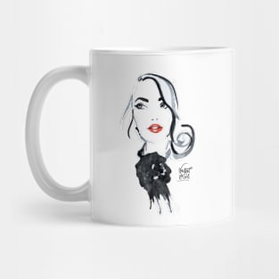 black and white girl illustration Mug